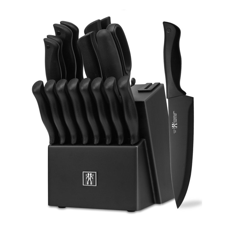 Ensemble de couteaux de cuisine 19 pièces avec bloc auto-aiguisant, lavable au lave-vaisselle et poignée antidérapante Hunter.