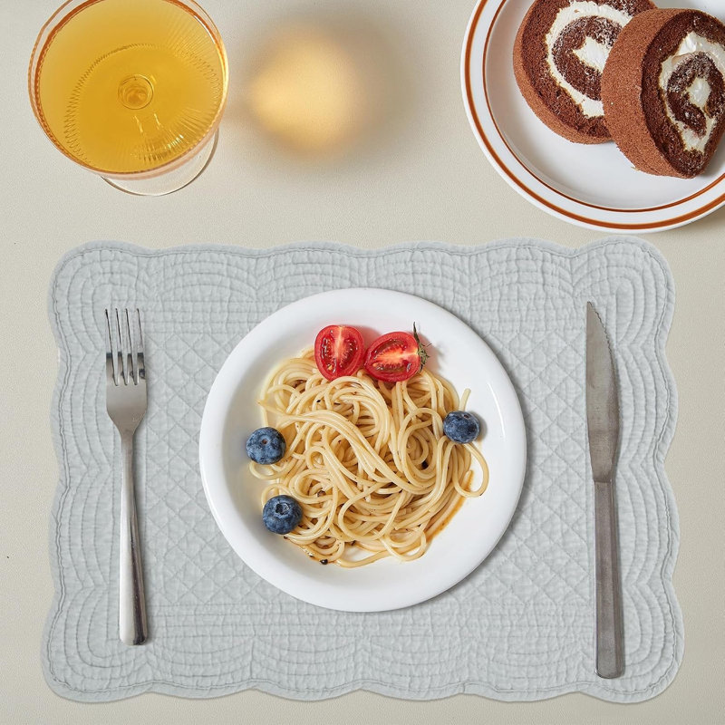 Ensembles de table rectangulaires en coton matelassé gris pâle (paquet de 6)