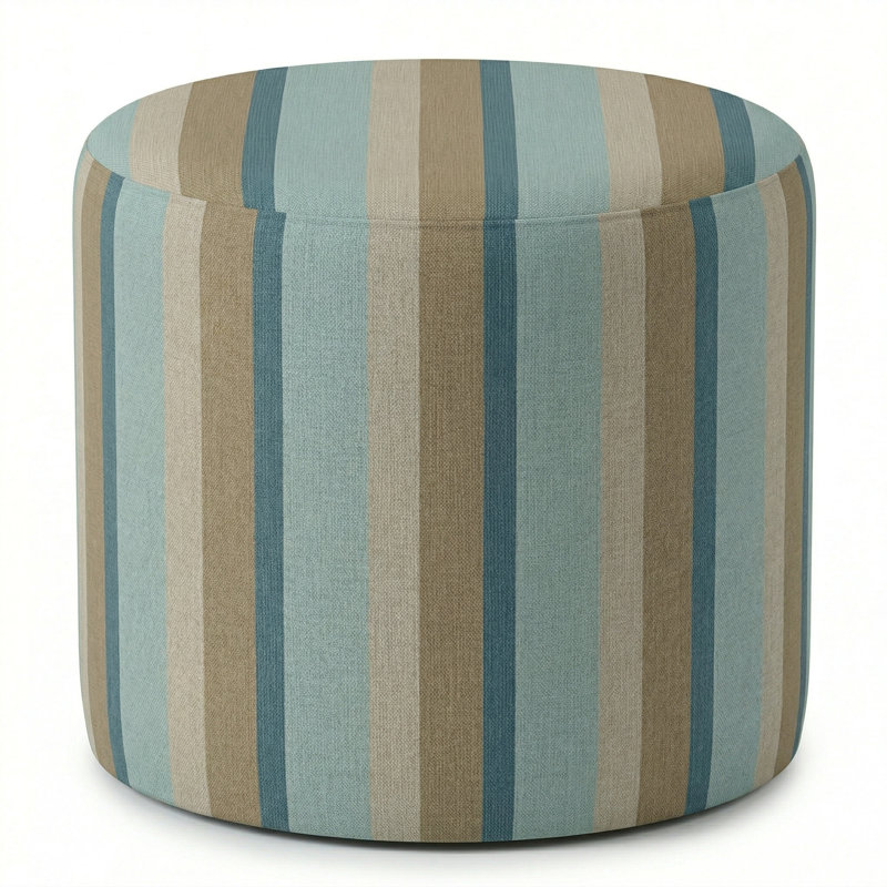 Berlin Gardens Lilly Hive 20" Round Pouf, Blue/Gray/Beige