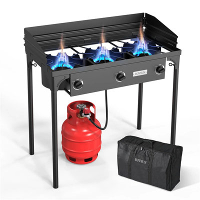 3 Burner 225,000 BTU Outdoor Gas Propane Stove With Windpanel And Carrying Bag
