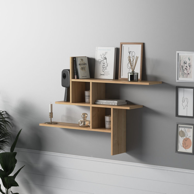 Modern Wall Shelf, Oak Color, 46.5 x 32.3 x 7.9 inches | 100% Melamine Coated Particle Board, Thickness: 0.7 inches | Numerous Shelves, Wall-Mountable Design for Stylish Storage & Display in Home or Office