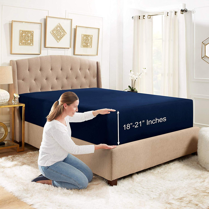 Microfiber Fitted Sheet, Navy Blue, Queen