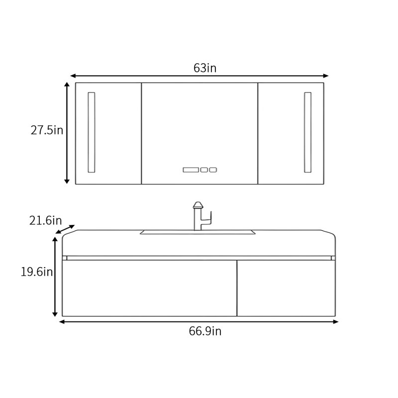 Grissett, H 19,6 po x l 66,9 po x P 21,6 po