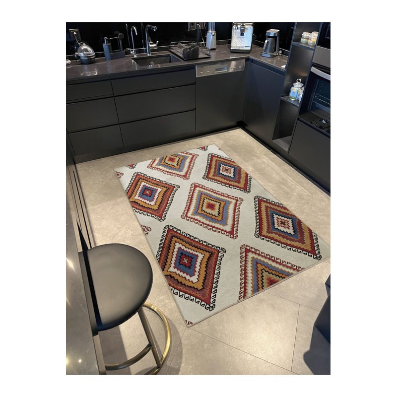 Tapis décoratif lavable à la machine beige, Rectangle 2 pi 6 po x 4 pi 11 po