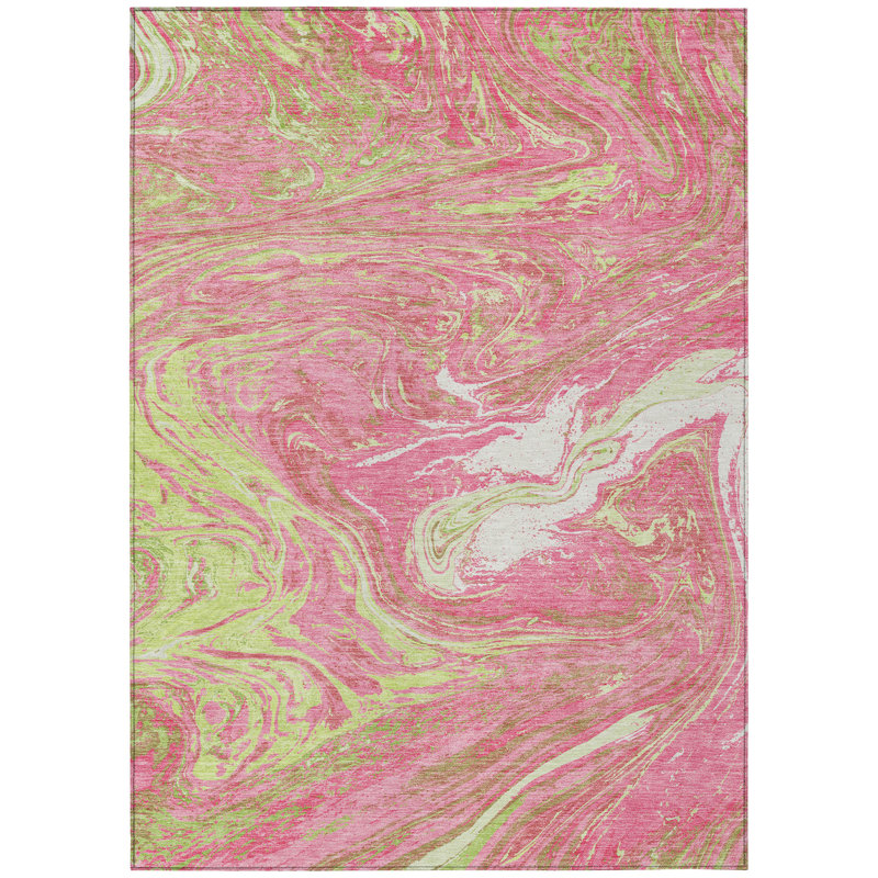 Pink Abstract Synthetic Washable Non-slip 5' x 7' Area Rug
