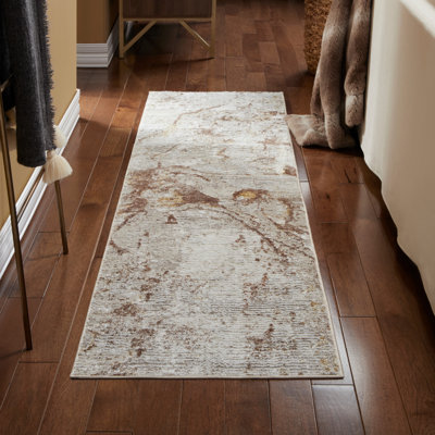 TOWN & COUNTRY LUXE Opaline Bold Marble Area Rug with Glam Metallic Ribbed Texture Pile, Taupe