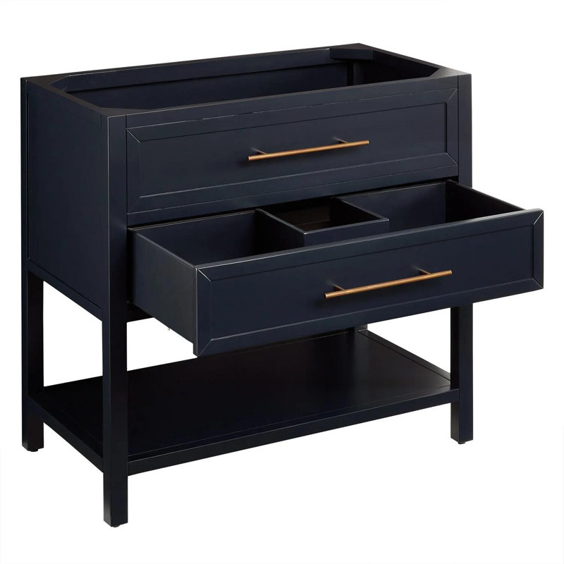 36'' Black Freestanding Bathroom Vanity with Arctic White Quartz Top