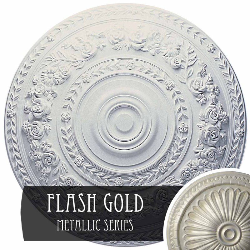 Médaillon de plafond rose Endurathane, DE 33 7/8 po x P 2 3/8 po (convient aux auvents jusqu'à 13 1/2 po), fini or éclair peint à la main