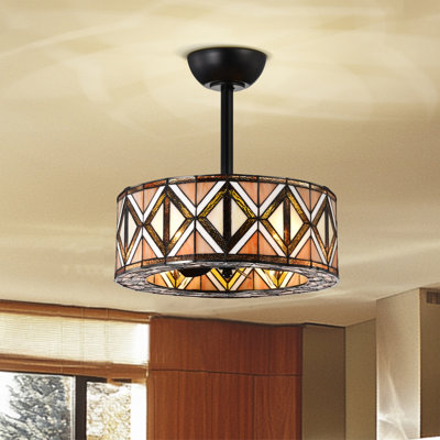 Ventilateur de plafond lumineux en verre et marbre Tiffany Cancha avec télécommande Cancha
