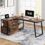 Bureau d'ordinateur en L réversible de 53 po avec 3 tiroirs et tablettes de rangement