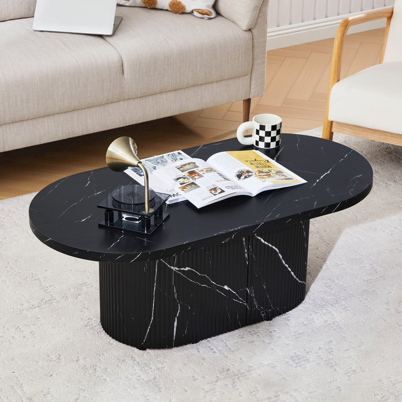 Table basse ovale simple à plateau en marbre, Noir