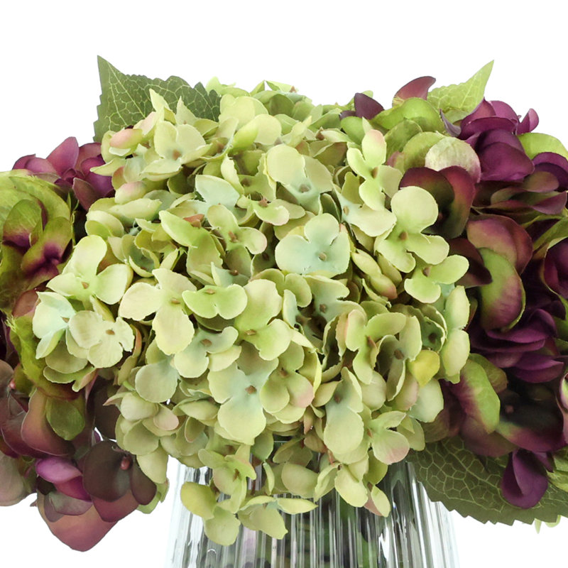 Fall Hydrangeas in Fluted Glass Vase