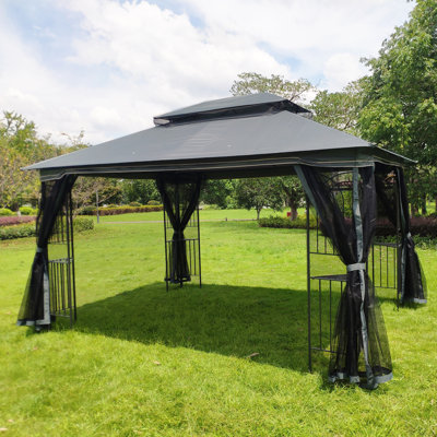 Pavillon de jardin escamotable extérieur, moustiquaire, toit ventilé pour patio, jardin, cour et terrasse