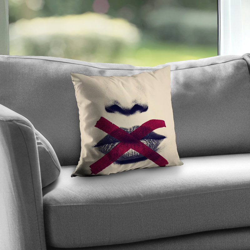 Grayscale Lips with Red X - Modern Poly Twill Throw | Home Decor