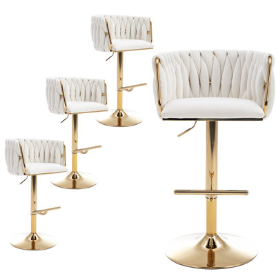 Swivel Adjustable Height Bar Stool Modern Velvet Barstool With Barrel Back Kitchen Island Counter Bar Chair With Golden Base Set Of 4 by Everly Quinn