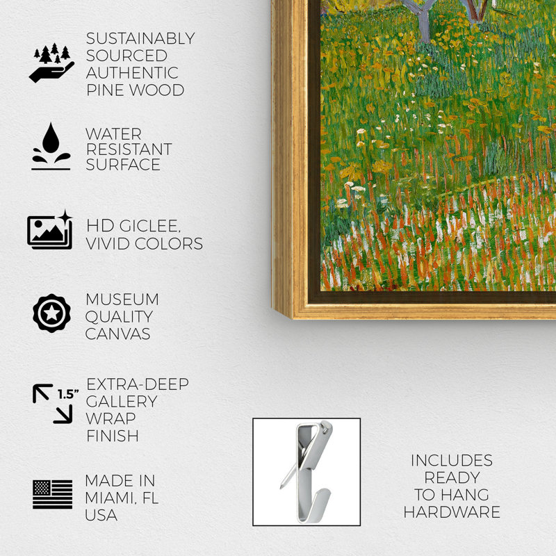 Van Gogh - Les arbres du verger en fleurs - Peinture sur toile, H 28 po x l 24 po, Toile avec cadre or