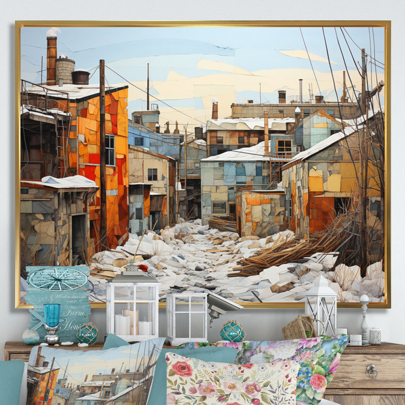 Winter Warehouse Palette II sur toile, H 12 po x l 20 po x P 1 po, Cadre flottant doré