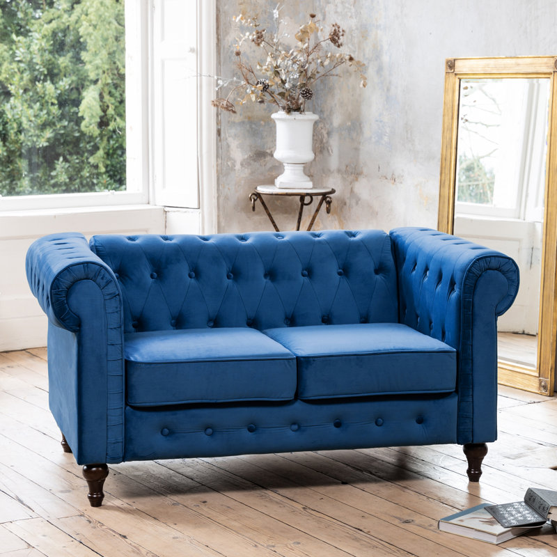 Aliso Velvet Sofa, Blue, 2