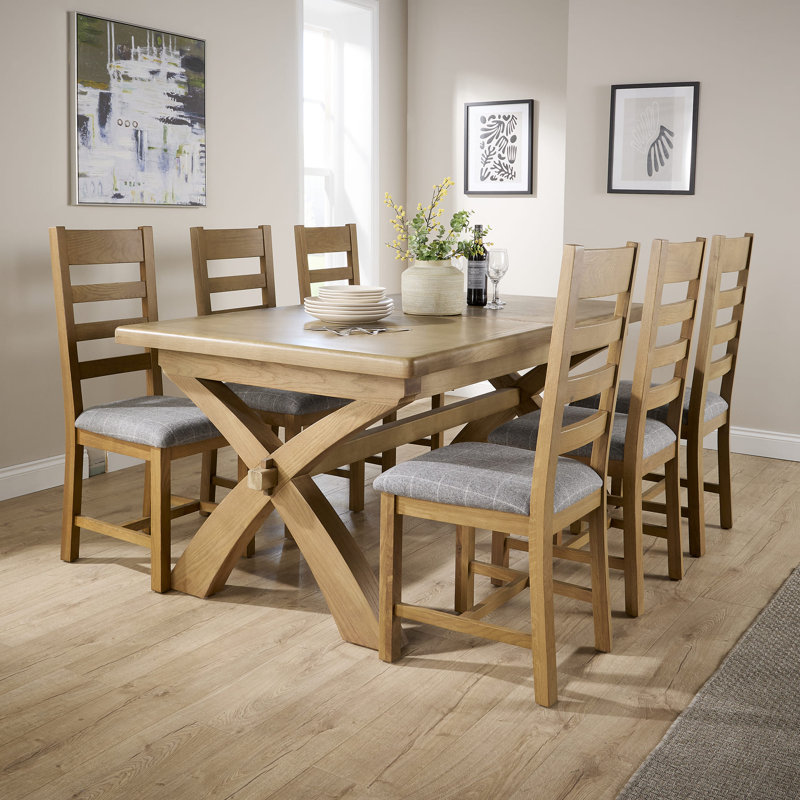 Ciro 2.3m Extending Dining Table & Oak Set 6 Slatted Back Chairs, Gray, 78cm H x 180cm W x 100cm D