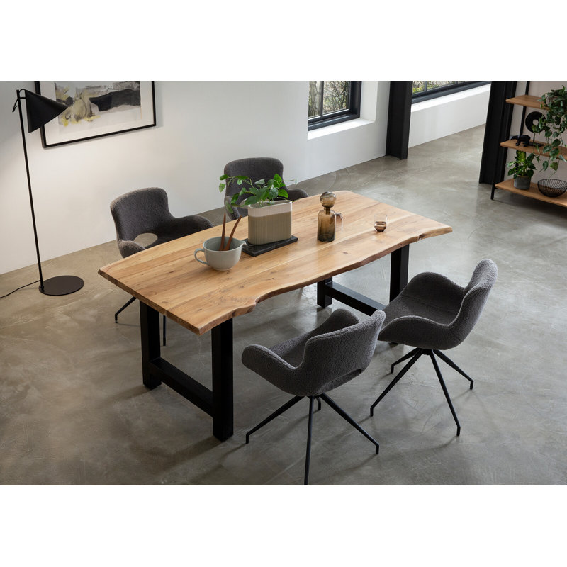 4 - Person Dining Set, Black/Natural/Dark gray, Natural/Dark gray/Black, 75cm H x 180cm W x 90cm D