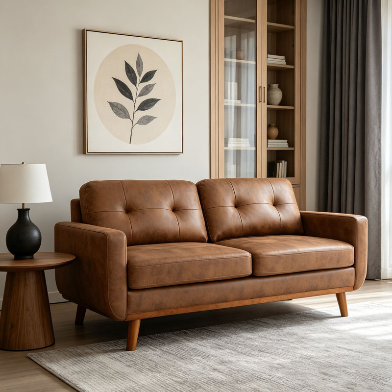 Canapé 65 po Mid-Century, Mélange de polyester brun pâle