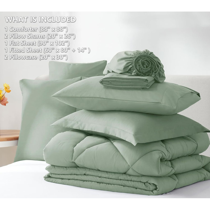 Sage Green Queen Microfiber Reversible Bed in a Bag Set