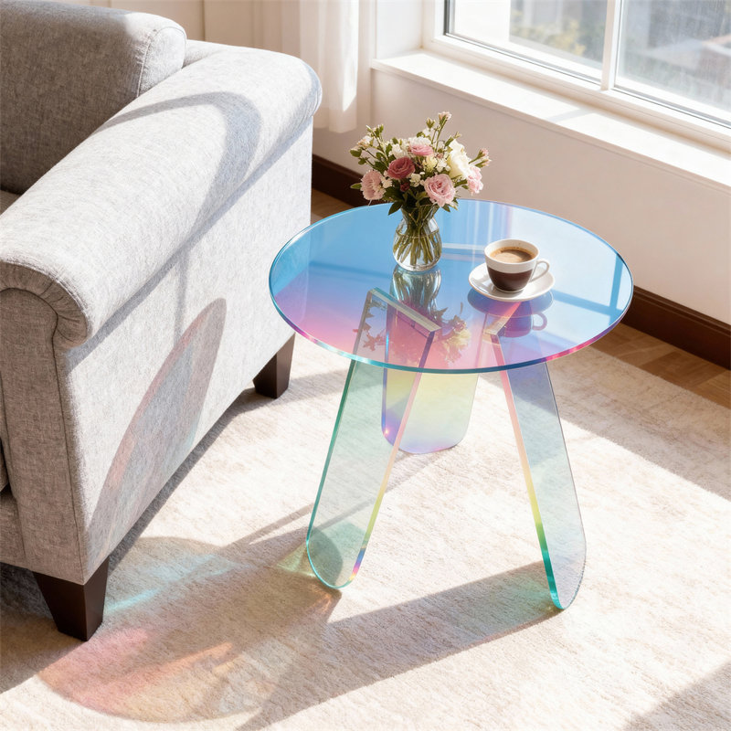 Table d'appoint en acrylique avec pieds triangulaires iridescents Paetynn, Arc-en-ciel