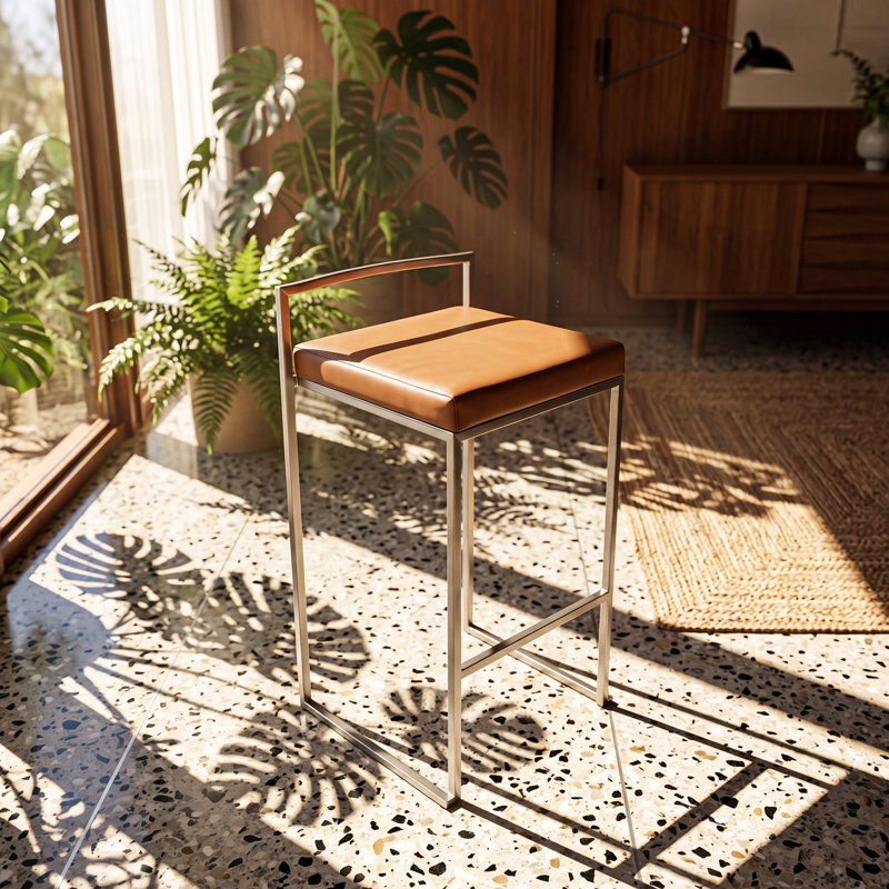 Tabouret de bar empilable en similicuir chameau l 17,5 po x P 16 po x H 34 po Fuji (ensemble de 2)