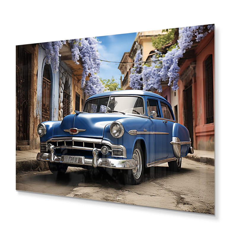 Décoration murale en métal «Cuban Blue Classic Car», H 12 po x l 20 po x P 1 po