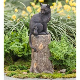 Cast Stone Happy Fat Cat Garden Statue - Antique Gray