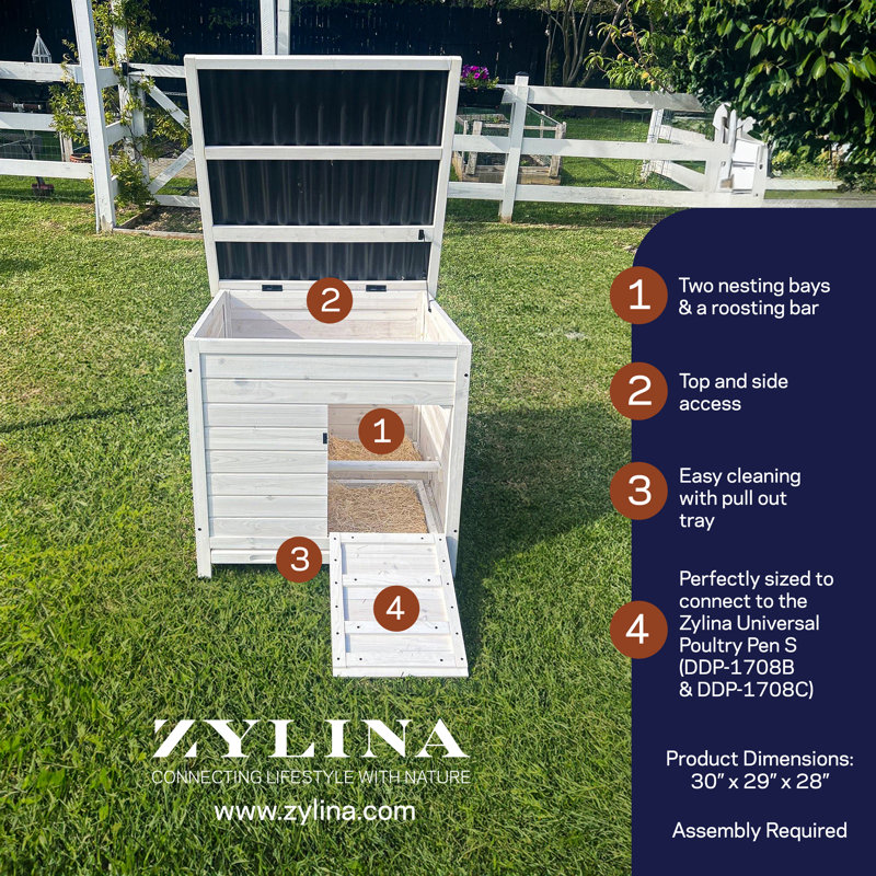 White and Black Wooden Chicken Coop with Nesting Box