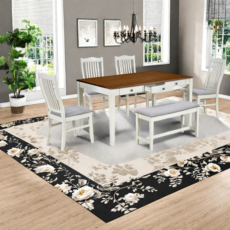 Table de salle à manger compacte en bois blanc avec rangement et style rétro