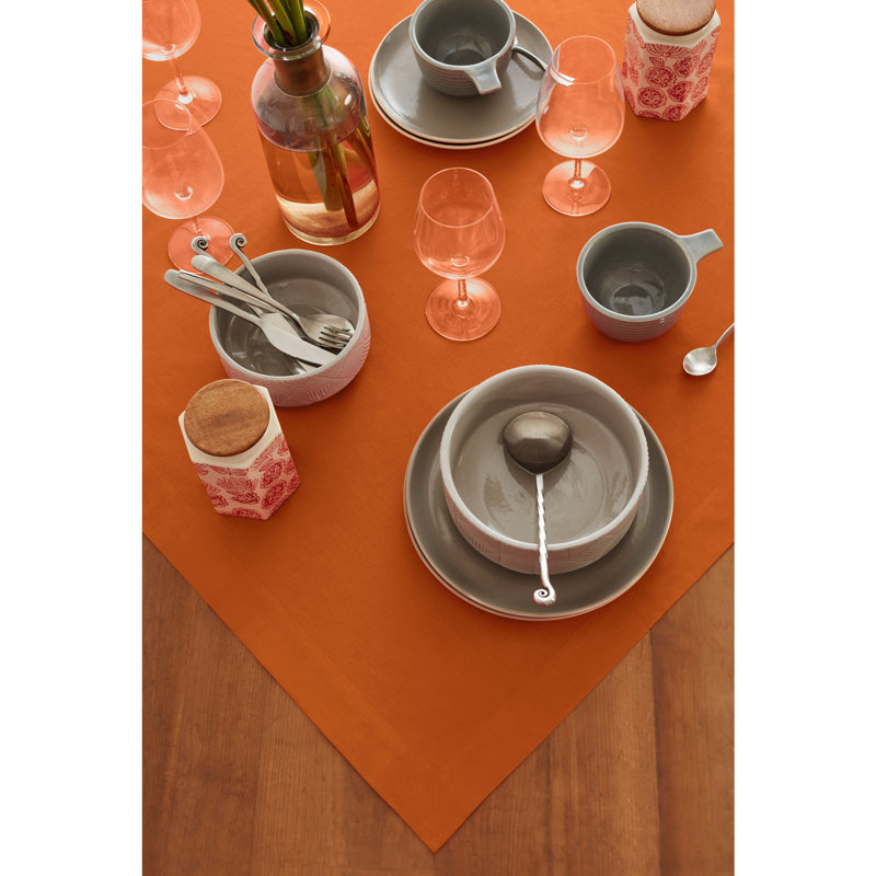 Dru Cotton Linen Plain Table Throw, Cinnamon