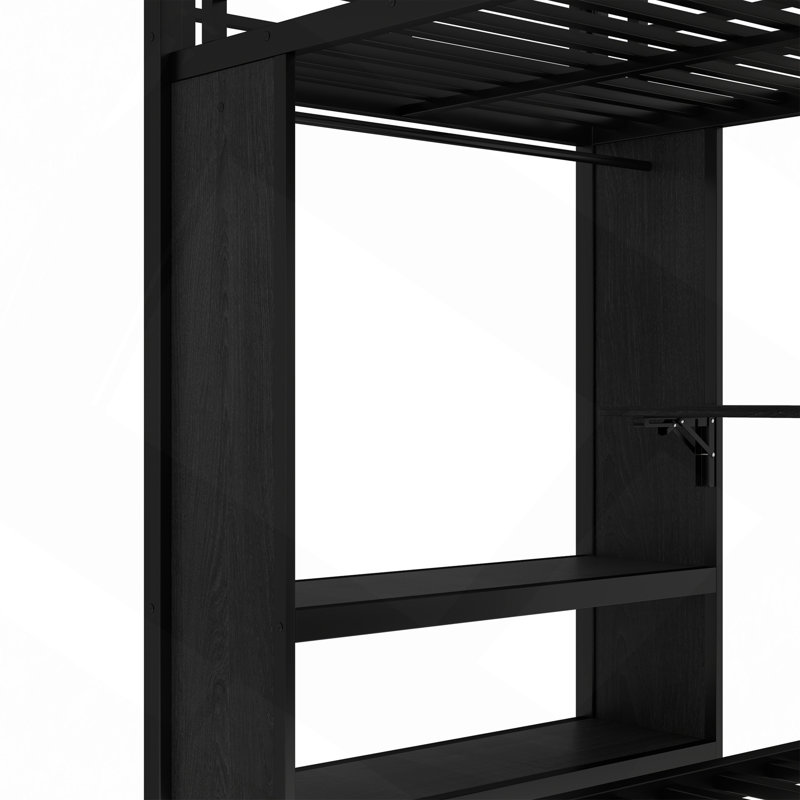 Lit superposé avec garde-robe intégré, lit superposé en métal avec lit gigogne, bureau pliable, échelles, conception à bruit réduit