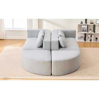 Tissu désossé modulaire de 114,9 po avec extrémités arrondies, assise profonde et tissu bouclé pour lit gris