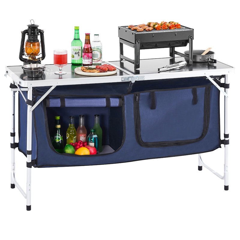 Station de camping, 3 options de hauteur, alliage d'aluminium, bleu, installation facile, table plateforme stable, options, performance extérieure à long terme, dépliage rapide