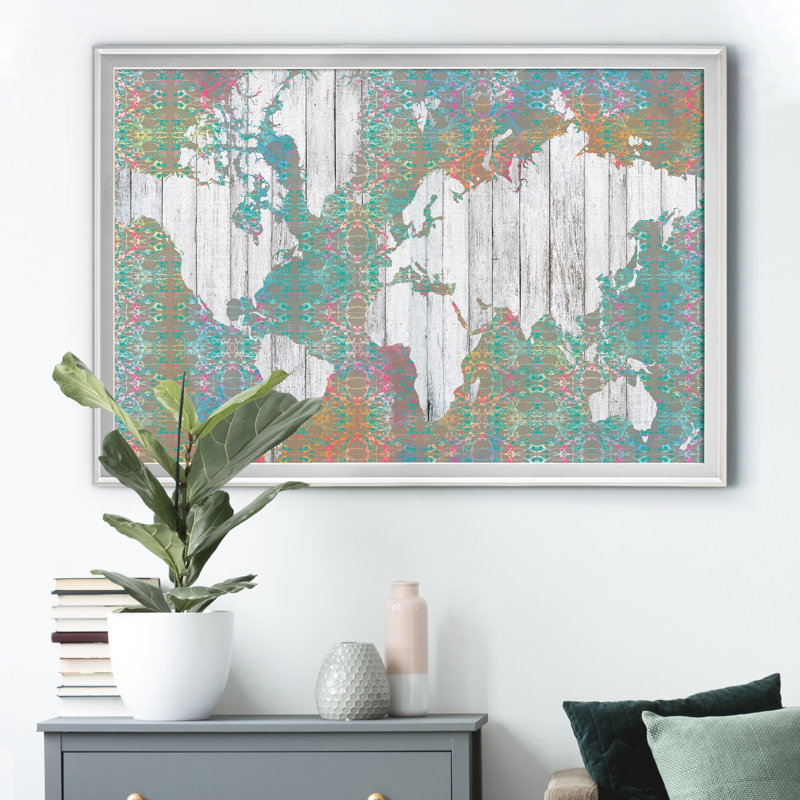 Boho Map I - reproduction de cadre photo, H 18,5 po x l 24,5 po x P 1,5 po, Argent