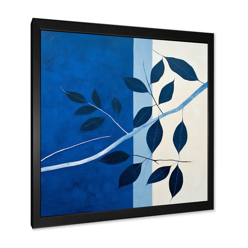Silhouette de feuilles bleues saphir II, H 16 po x l 16 po x P 1 po, Cadre simple noir