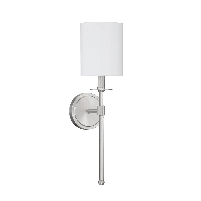 MacDowell 1-Light Dimmable Steel Wallchiere with Poly-Blend Fabric Shade, Brushed Nickel
