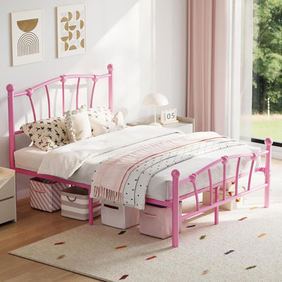 Twin Size Gold Heavy Duty Metal Platform Bed Frame  With Heart Shaped Headboard And Footboard No Box Spring Needed Noise Free Easy Assembly
