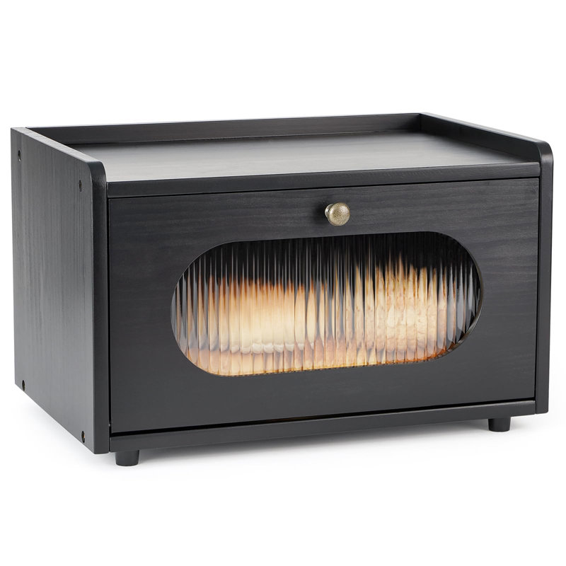 Boîte à pain pour le rangement du comptoir de la cuisine, porte-boîte à pain en bois Morden Rustic Fresh, Noir