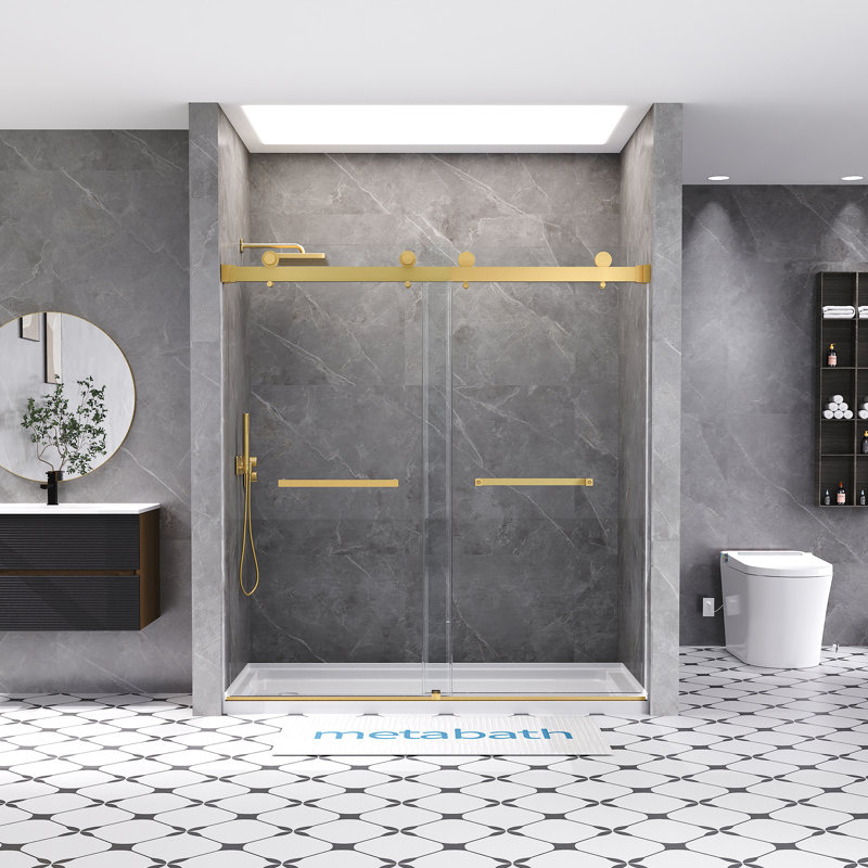 Porte de douche coulissante double sans cadre de 66 à 72 po x H 76 po avec verre trempé transparent de 5/16 po (8 mm)