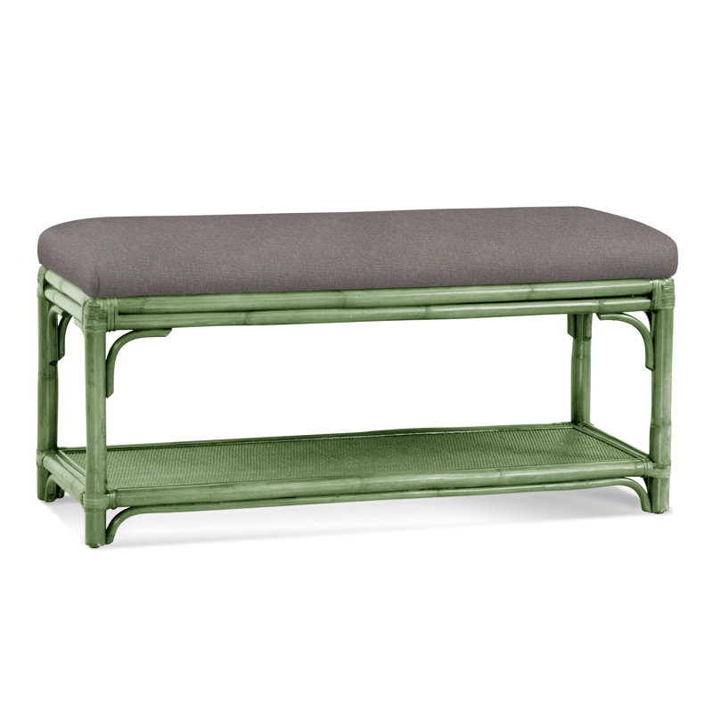 Summer Retreat Wicker Shelf Storage Bench, Celery, White Textured Performance; 0865-91