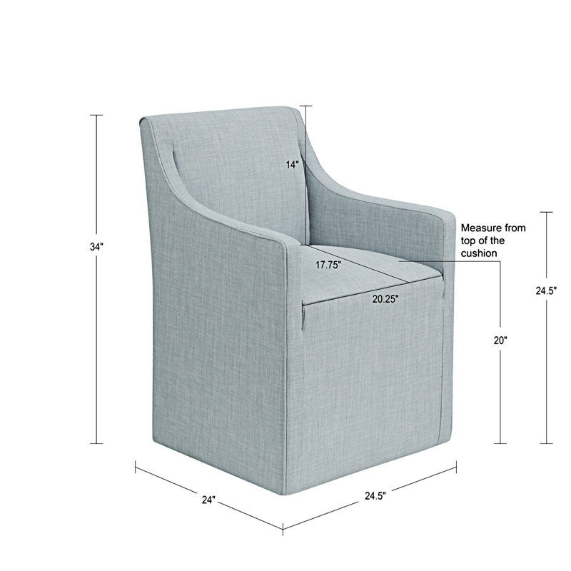 Blue Upholstered Skirted Dining Arm Chair with Casters