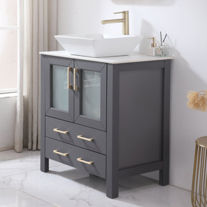 Granjeno 30''Dark Gray Vessel Modern Single Bathroom Vanity with Ceramic Vanity Top (incomplete, sink top only no cabinet)