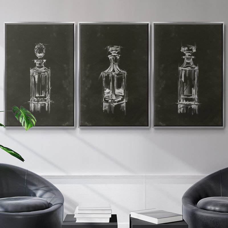 Crystal Barware I - Ensemble de 3 reproductions de cadres photo sur toile, Argent, H 27 po x l 54 po
