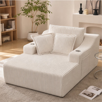 67" Oversized Upholstered Indoor Chaise Lounge Sleeper Sofa Bed with Cup Holders and Pillows