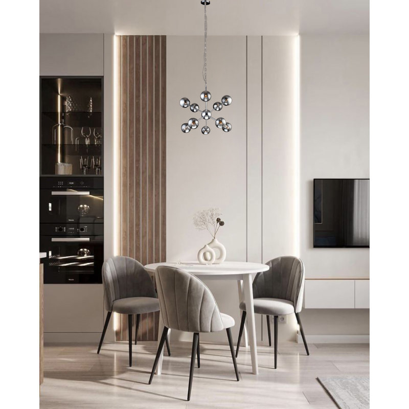 10-Light Chrome Chandelier With Smoke Glass Shades, Chrome