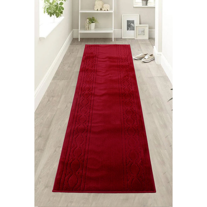 Anti Slip Washable Soft Pile Medium Profile Moroccan Trellis Burgundy Design Runner Rug for Indoor, Runner 2'2" x 6'