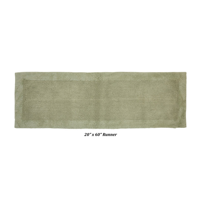 Jasmyne Premium 100% Cotton Tufted Reversible Bath Rug, Extra Soft & Super Absorbent, Machine Washable Bathroom Rug for Shower, Tub, 20" x 60" Runner, Sage